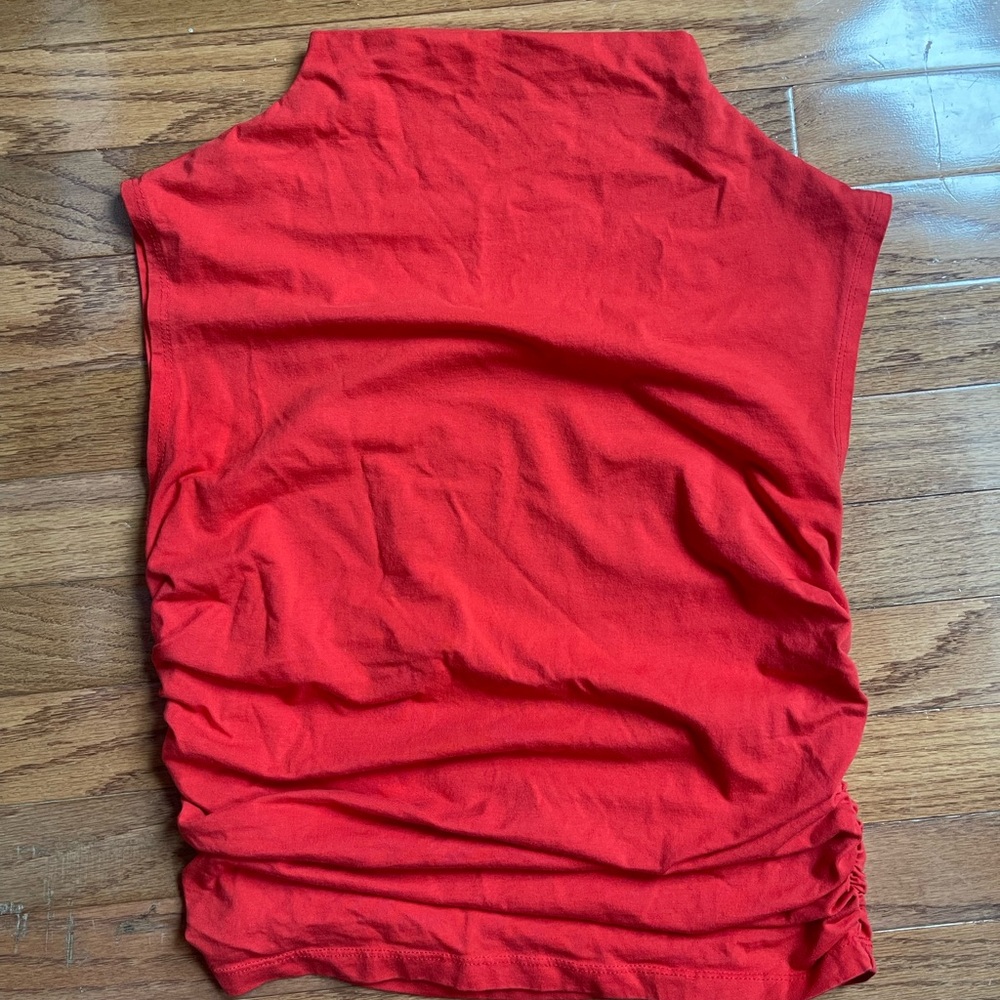 Anthropologie Red Ruched Sleeveless Tank